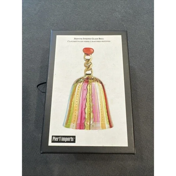 Festive Stripes Glass Bell - Pier 1 Imports - Picture 7 of 7